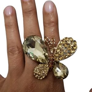 Rhinestone Butterfly Ring Adjustable